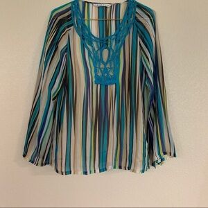 Trina Turk Stripped Flowy Blouse